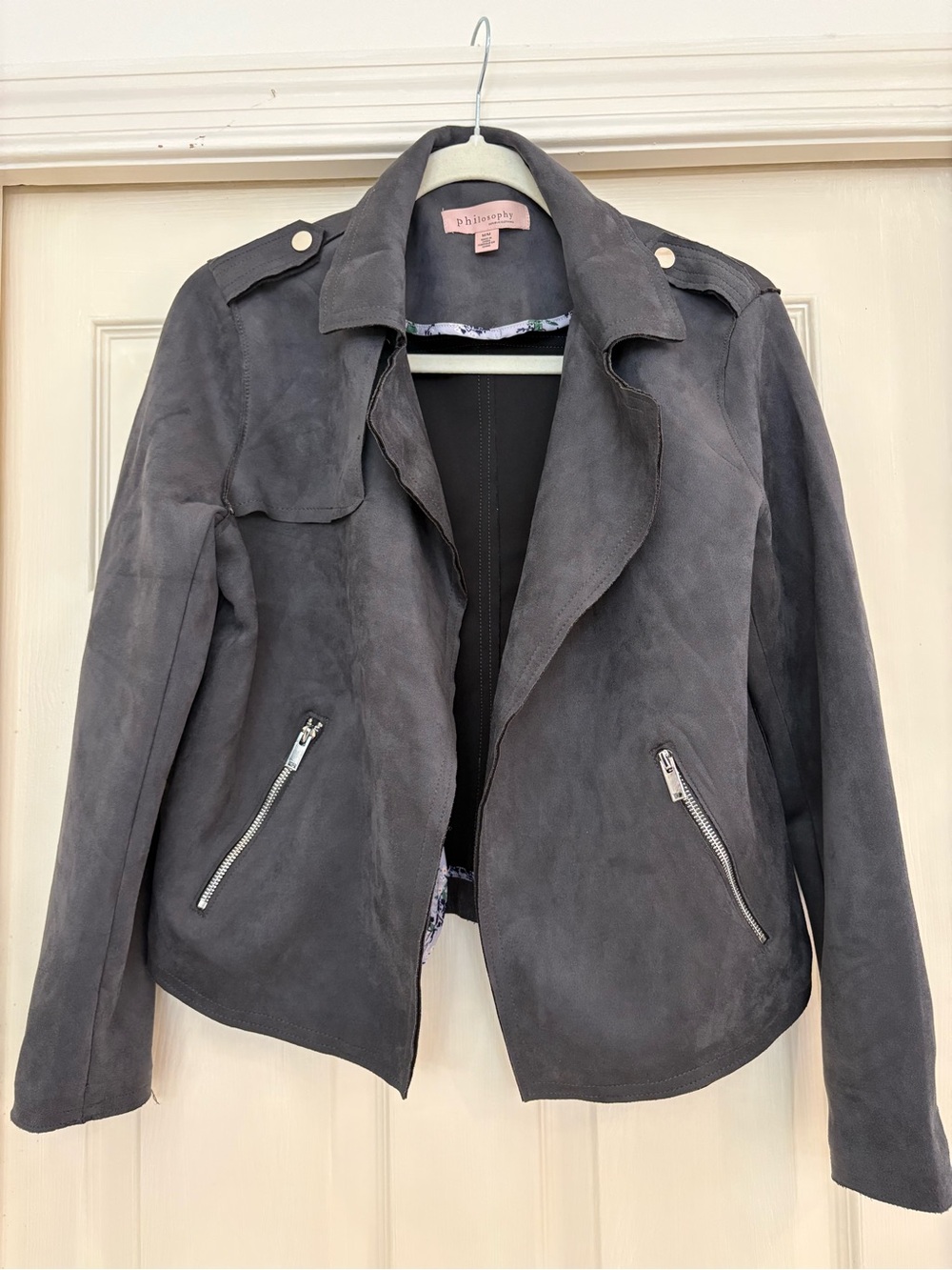 Philosophy Charcoal Suede Moto Jacket